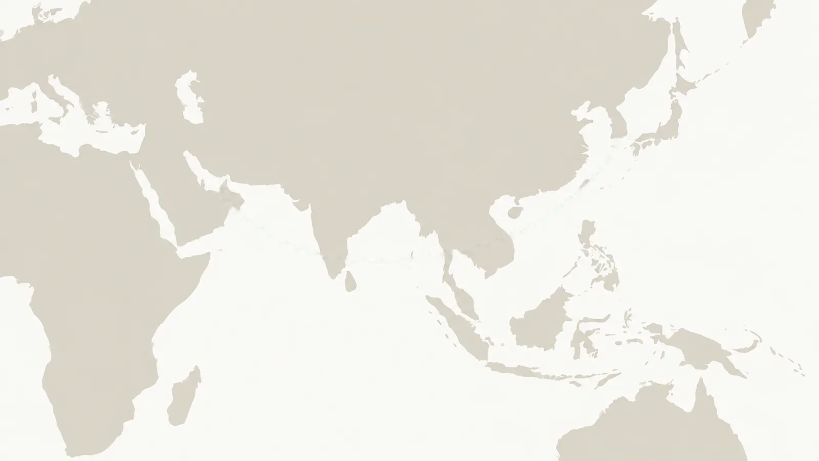 A flat map of the sea route between the Korean peninsula and the Arabian Gulf, two ports joined by a single line
